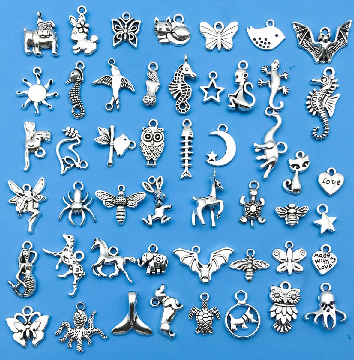 Mix 50 sztuk/zestaw stop cynku antyczne srebrzyste stylizacja zwierząt Charms DIY bransoletka w stylu vintage wisiorek akcesoria naszyjnikowe tworzenia biżuterii