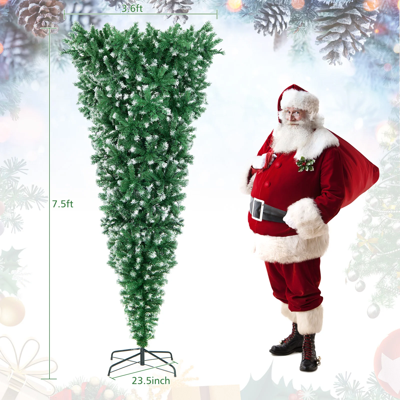 7.5FT Pre-Lit Snowy Upside Down Christmas Tree 1100 Tips w/ 400 Lights & 8 Modes