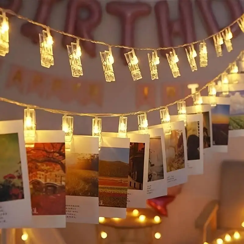 Led foto clipe de fadas luzes da corda titular do cartão guirlanda lâmpada para festa de casamento natal luzes de fadas decorações de natal