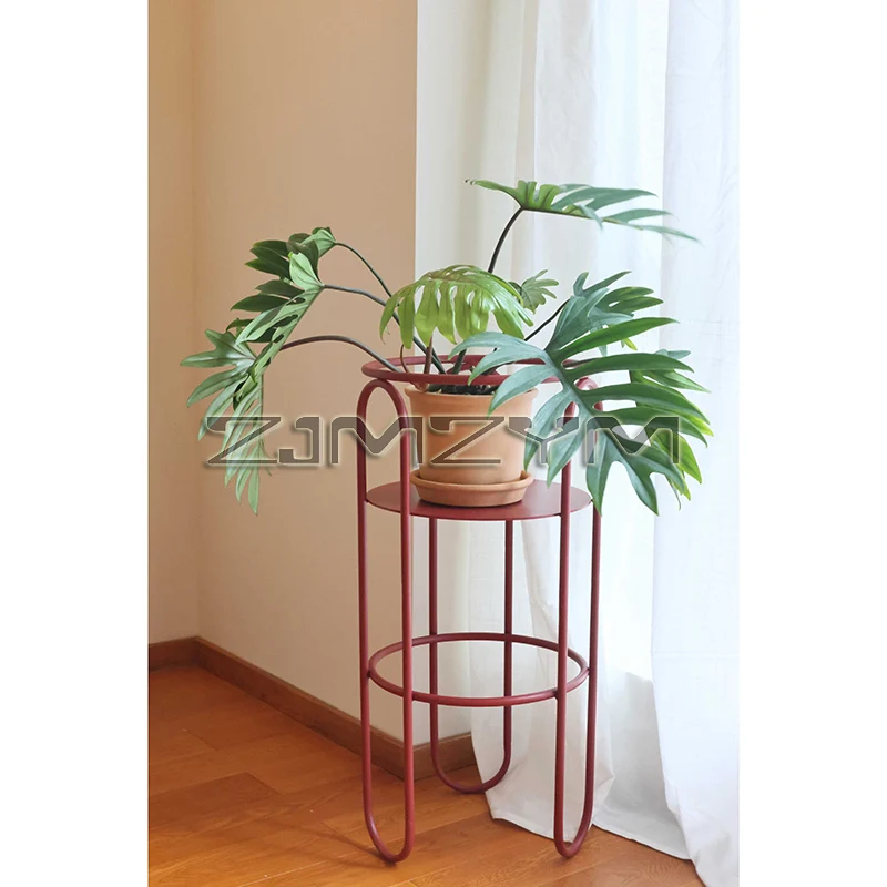 Vintage Red Multi Layer Iron Plant Stand Minimalist Flower Shelf Decorative Rack For Balcony Living Room Home Garden Art Ornamen