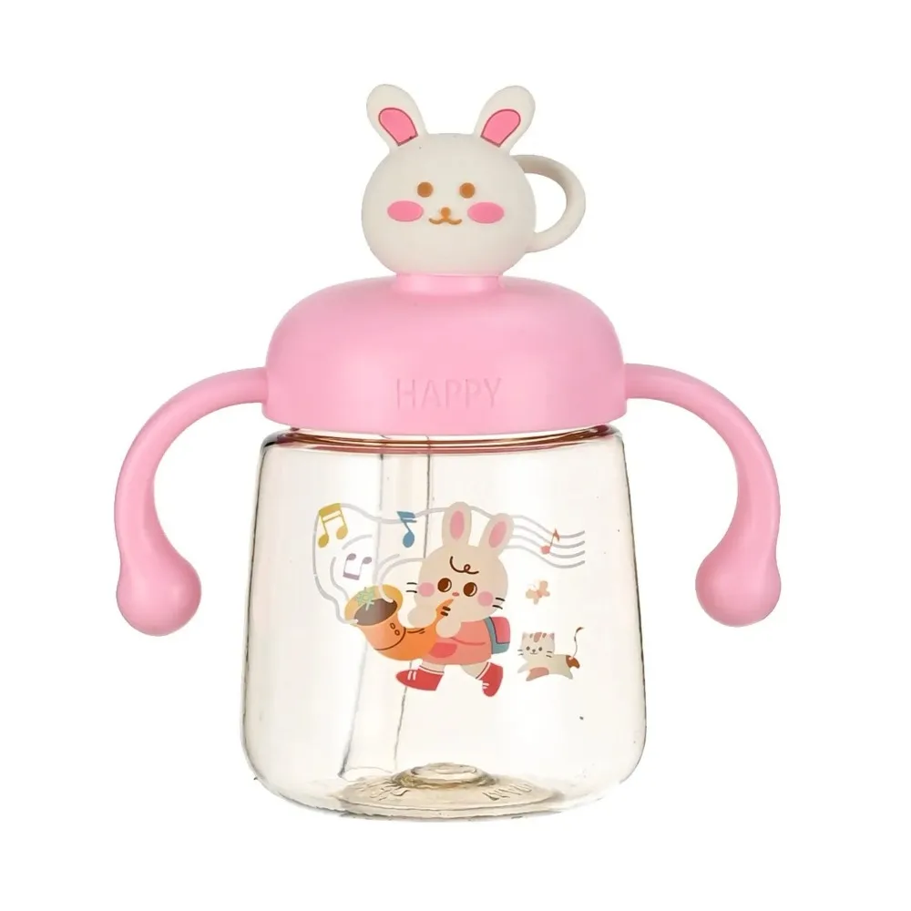 

Portable Cartoon Baby Feeding Bottle 350ml with Straw Baby Drinking Cup Drop Resistant Wide Caliber Toddler Milk Cup Baby