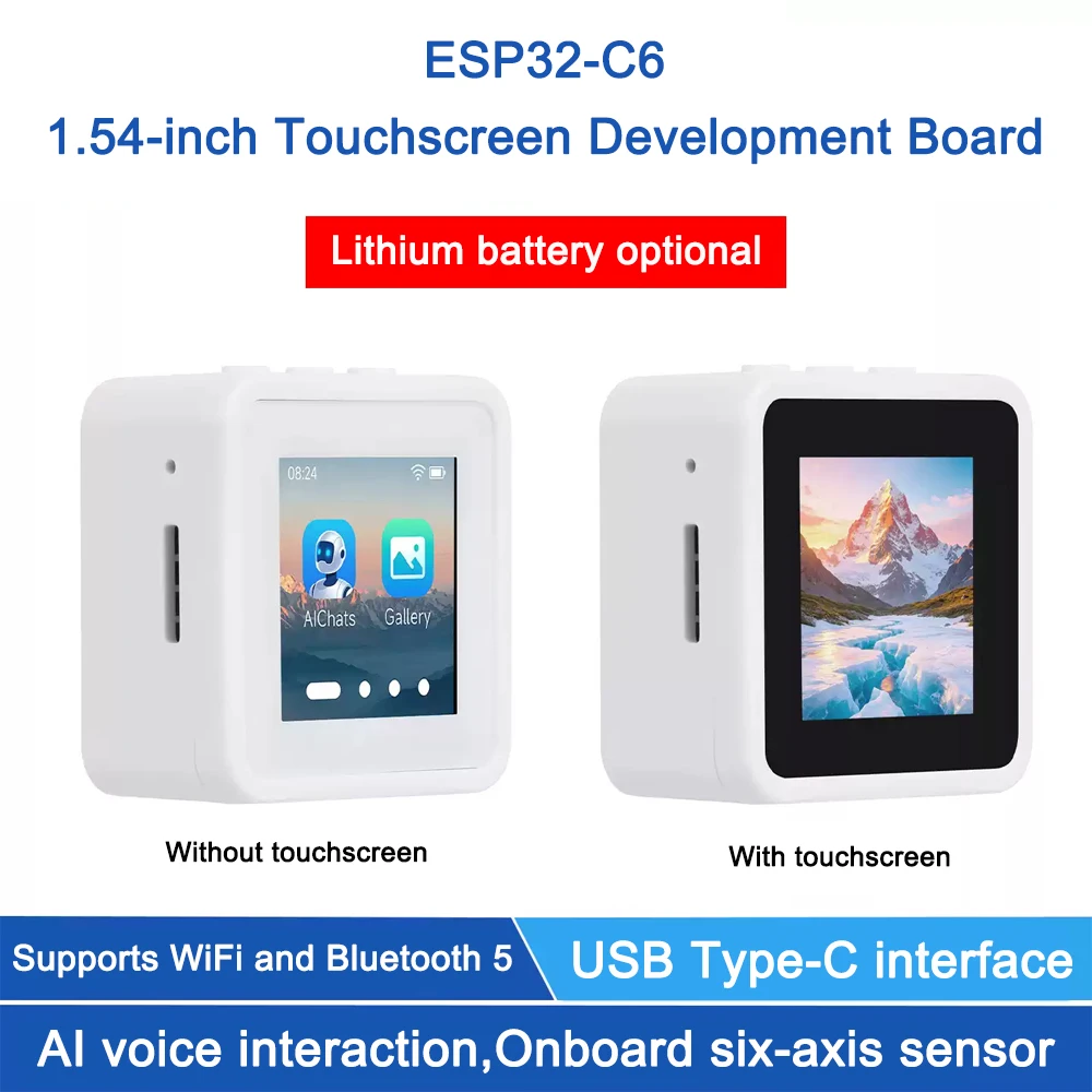 Carte de développement ESP32-C6 avec écran LCD de 1,54 pouce, processeur RISC-V, Wi-Fi 6, BLE 5, IA, reconnaissance vocale et écran tactile en option pour IoT Arduino
