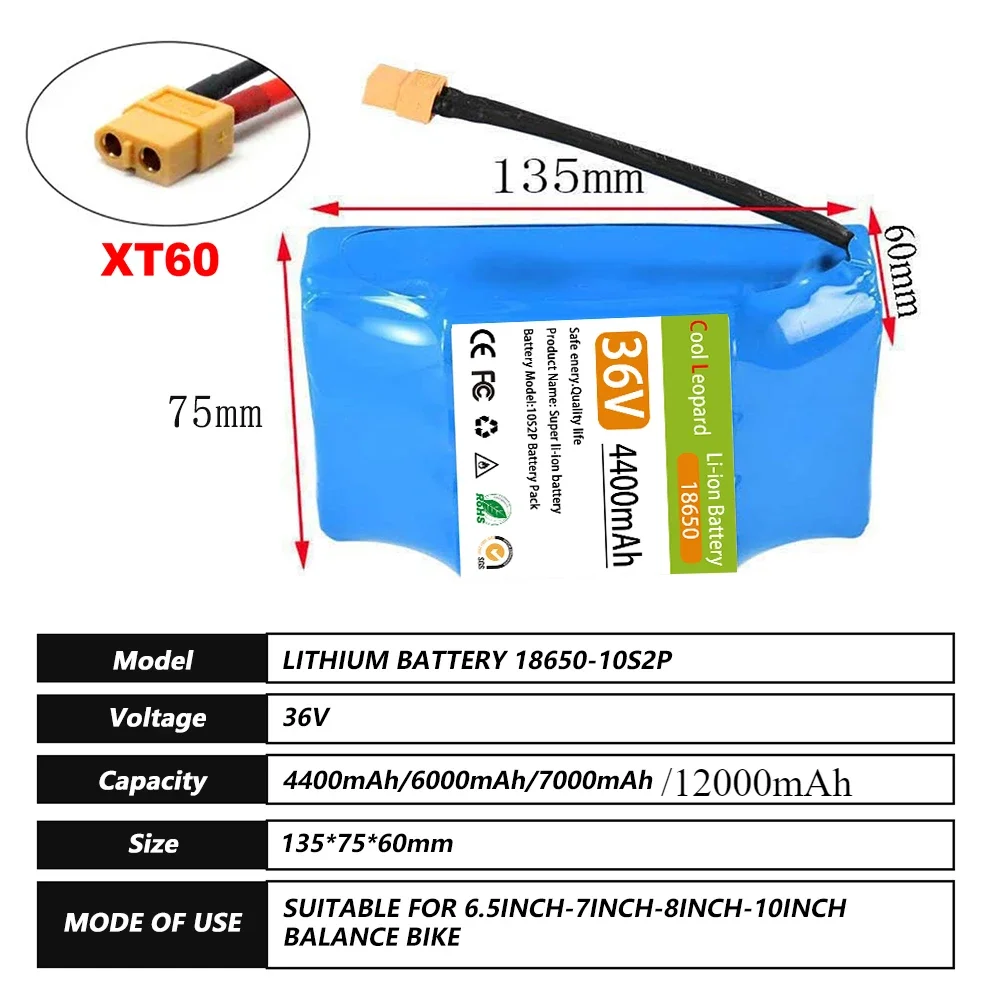 

Genuine 36V 12Ah 10s2p Battery Packs Rechargeable Lithium Ion Battery for Electric Self Balancing Scooter HoverBoard Unicycle