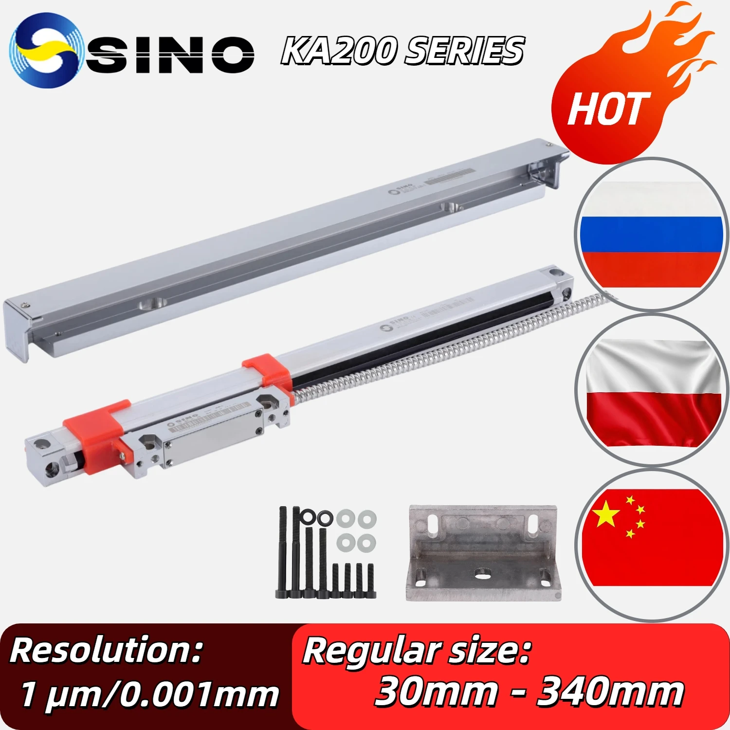 Sino KA200 1um TTL Slim Linear Glass Scale Ruler KA-200 Thin Small Digital DRO Scale 30 60 90 120 150 180 220 280 340mm