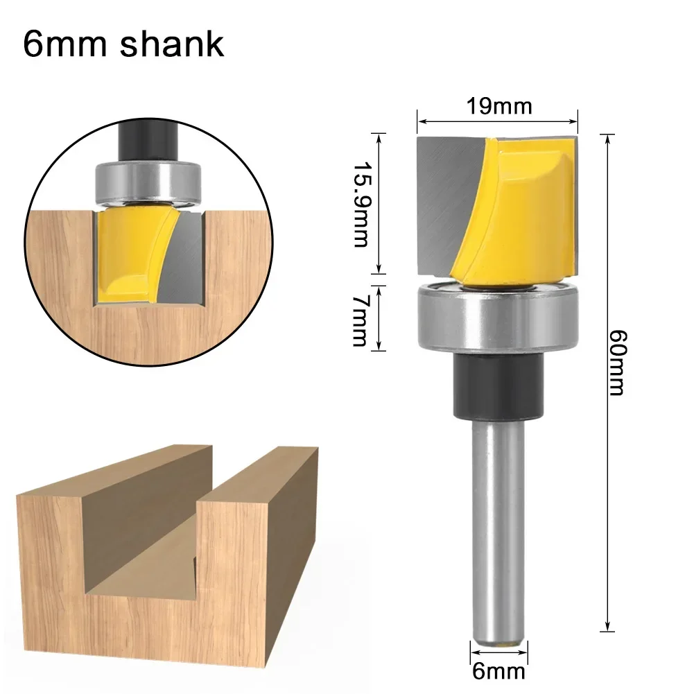 1PC 1/4 6.35MM 6MM Shank Milling Cutter Wood Carving Pattern Bit Flush Trim Bit Straight Bit with Bearing Hinge Mortising Router