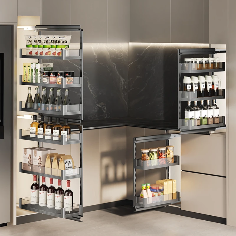 

HNOSS Премиум-органайзер для кладовой, глубокие узкие выдвижные полки для кладовой, серый кухонный кладовая