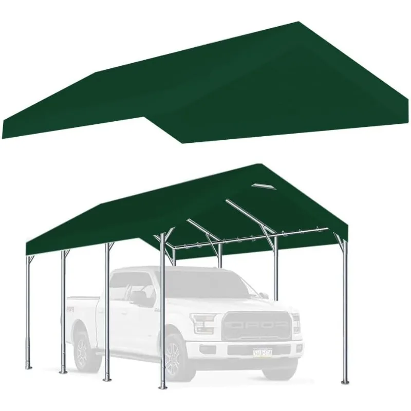 

10'x20' Upgraded Carport Replacement Top Canopy Cover for Car Garage Shelter Tent Party Tent with Ball Bungees Green (Only Top C