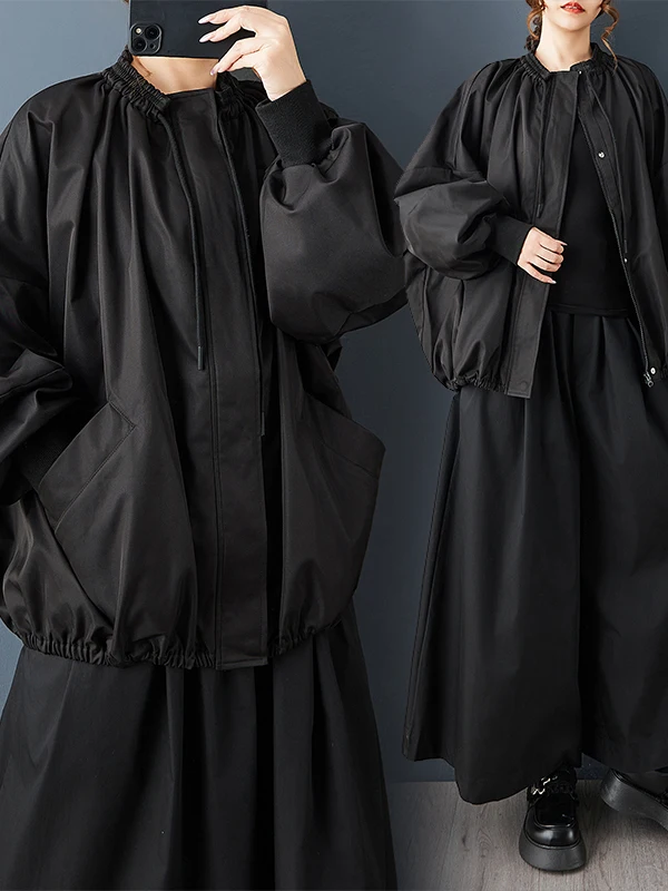 Casual k Sle Flower Bud Collar Dstring Jaet Coat Lantern Sve Slimming Lantern Sve Dstring Casual Sle Wom...