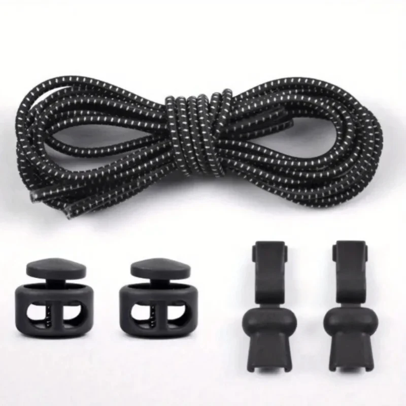 1 pair Colorful elastic band circular spring buckle adult and child elastic no tying, black and white lazy shoelaces