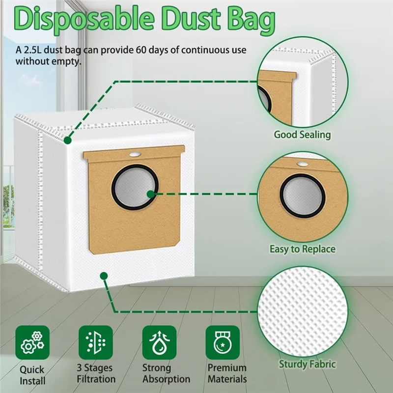 كيس غبار بديل لأجزاء المكنسة الكهربائية Eufy L60، L60 SES، L50 أكياس يمكن التخلص منها