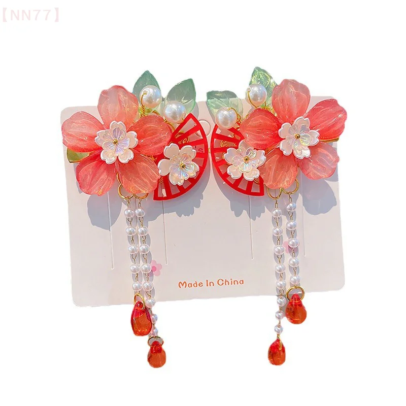 2Pcs Princess Butterfly Edge Clips with Super Streamer - Antique Hanfu Style, Gorgeous Girls' Hair Accessories