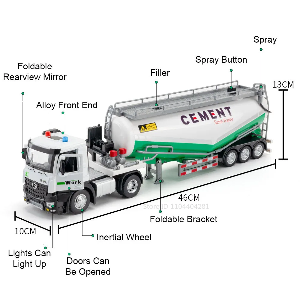 Vehículos de transporte de polvo extendido 1:18, modelo de coche de rescate, juguetes de aleación fundidos, puertas abiertas con sonido, camión ligero, juguete divertido para niños