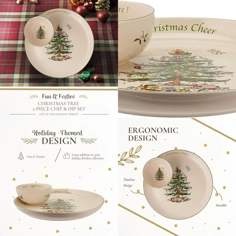 

Spode Christmas Tree 12.5 Chip and Dip Set, Festive Serving Platter with Bowl for Holiday Snacks, Dishwasher Safe