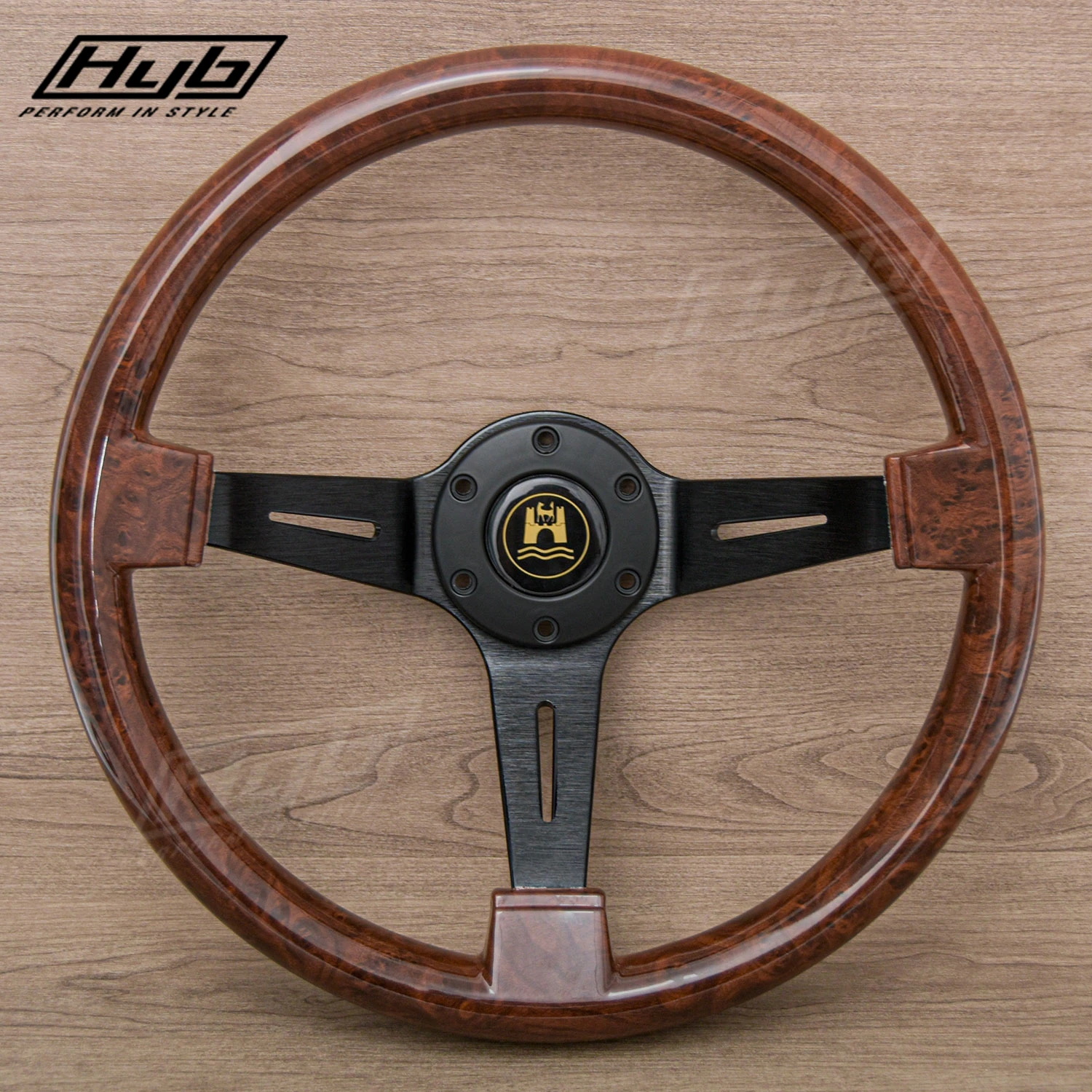 Universal JDM 14Inch Wood Grain Steering Wheel Racing Sports Car Deep Dish Steering Wheel