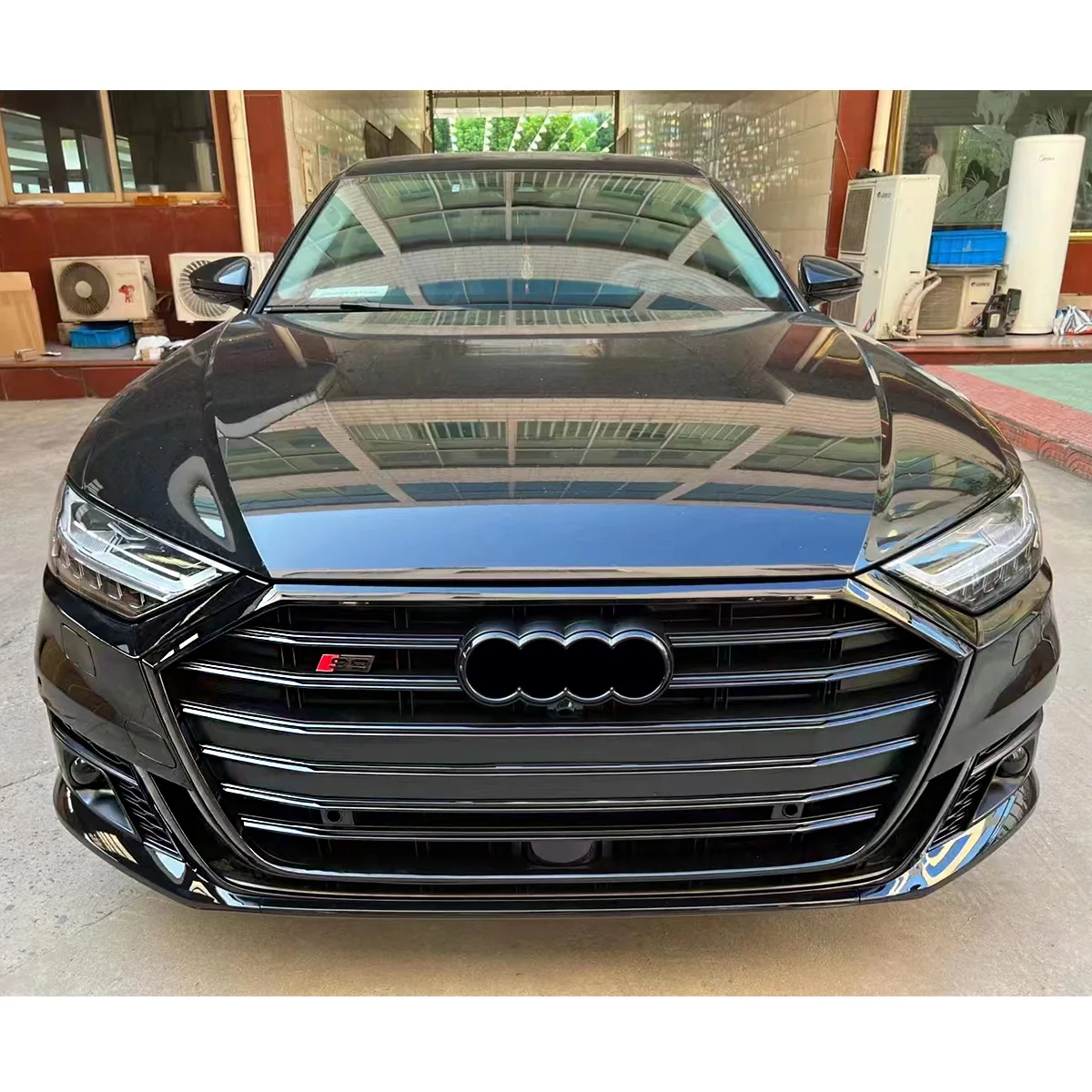 Front bumper assembly with grille for Audi A8 D5 2019-2022 upgrade to S8 style body kit include rear diffuser with tips