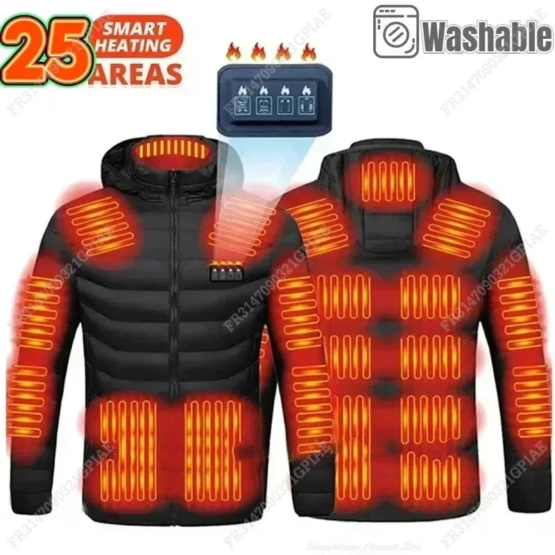 25 Areas Heated Jacket Men Women Winter Usb Electric Heating Parka Smart Heating Clothes New Snow Waterproof Down Cotton Coats