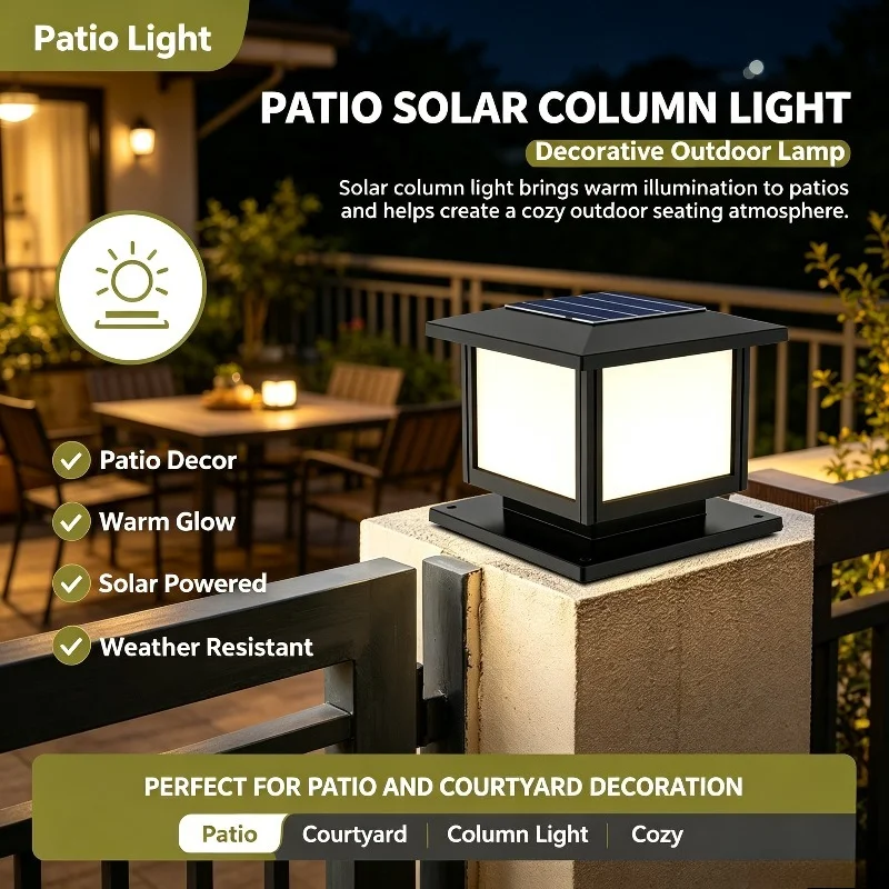LED Solar Column Light Waterproof Outdoor Warm Light for Garden Fence Post Yard Pathway Decoration Fence Top Dusk to Dawn