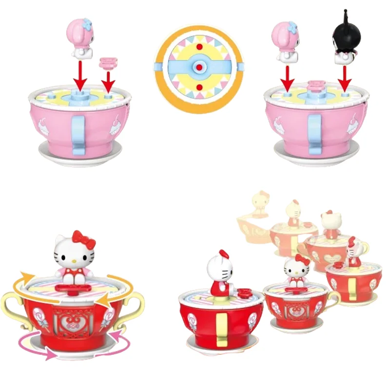 Sanrio Hello Kitty Kuromi ma mélodie Pochacco cannelle dessin animé figurines rotatif Clink tasse série bloc de construction enfants jouets