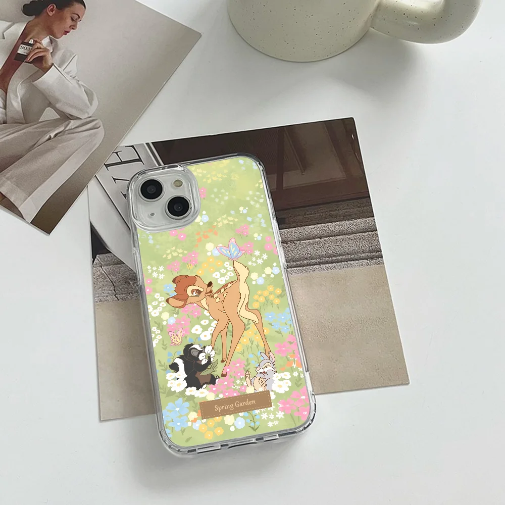 حافظة هاتف بامبي لطيفة على شكل زهور الربيع Magsafe لهاتف آيفون 16 14 13 12 15 Pro Max X XR XS Plus غطاء من البولي يوريثان الحراري الناعم الشفاف