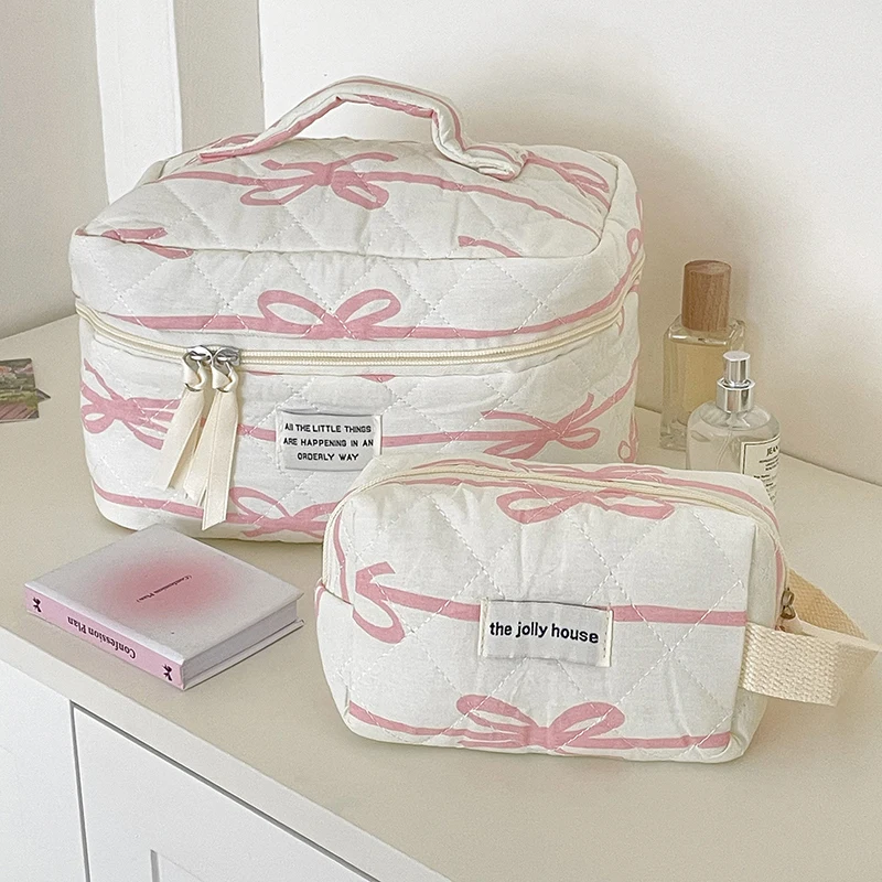 Borsa per il trucco di grande capacità Borsa per cosmetici con stampa a fiocco Borse per riporre oggetti vari Borse per organizer portatili per articoli da toeletta da viaggio