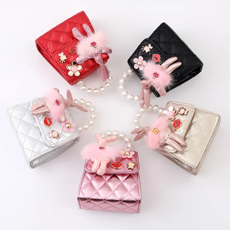 

Fashionable Children's Leather Bag Pearl Hot Selling One Shoulder Cartoon Simple Versatile Handbag New Girls' Shoulder Bag