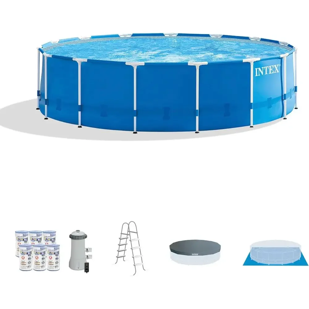 15ft x 48in Above Ground Swimming Pool Kit with 120V 1000 GPH Pump, Filter Cartridges, Ground Cover, and Debris Net