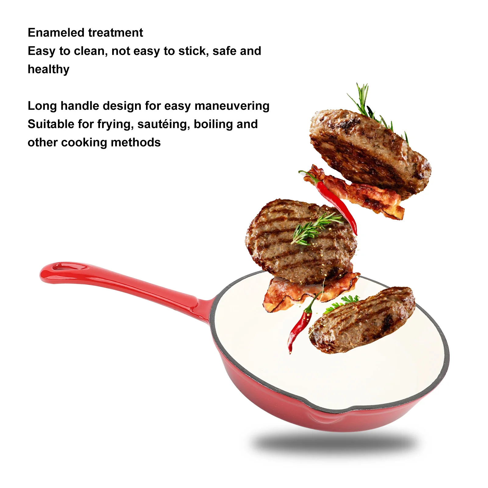 Premium Cast Iron Frying Pan Non-Stick Skillet for Omelettes and Steak Enamel Cookware for Induction and Gas Stoves