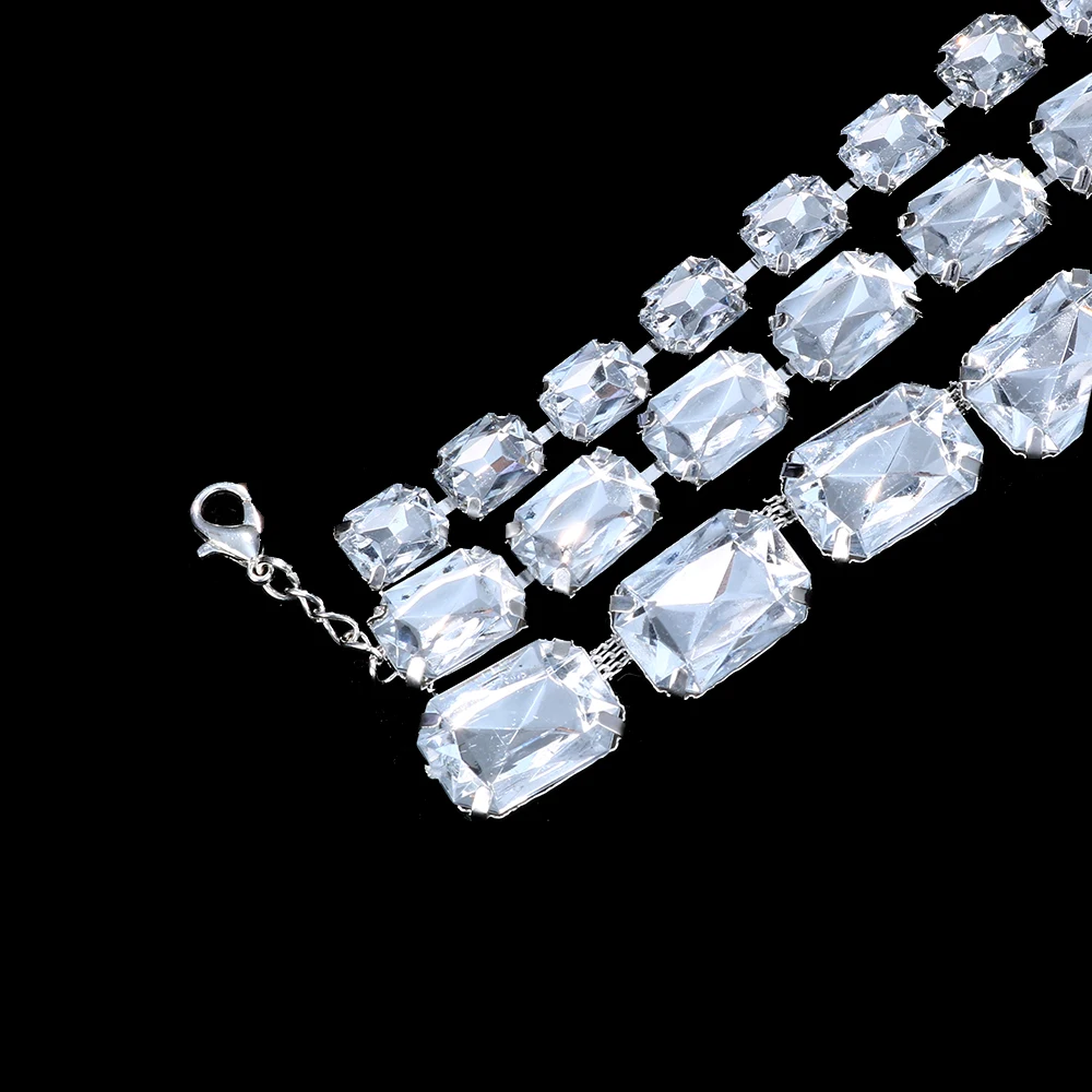 XSBODY Large Rhinestone Necklace Statement Jewelry for Women Christmas Party Gifts Multi Row Crystal Collar Choker Necklace