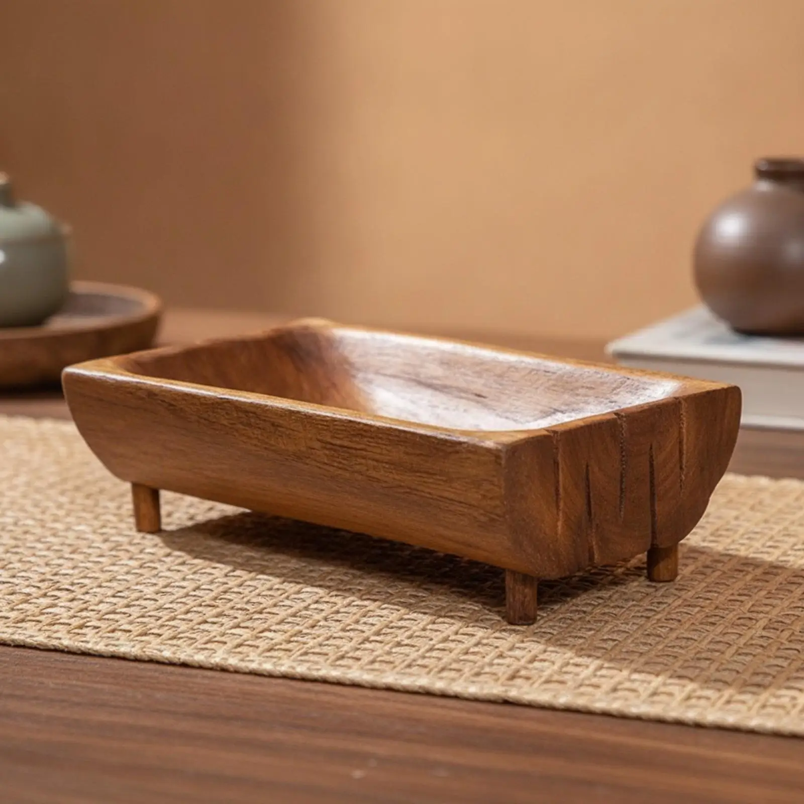 Wooden Fruit and Snack Tray with Side Walls for Secure Serving on Dining Tables Vintage Home Decor