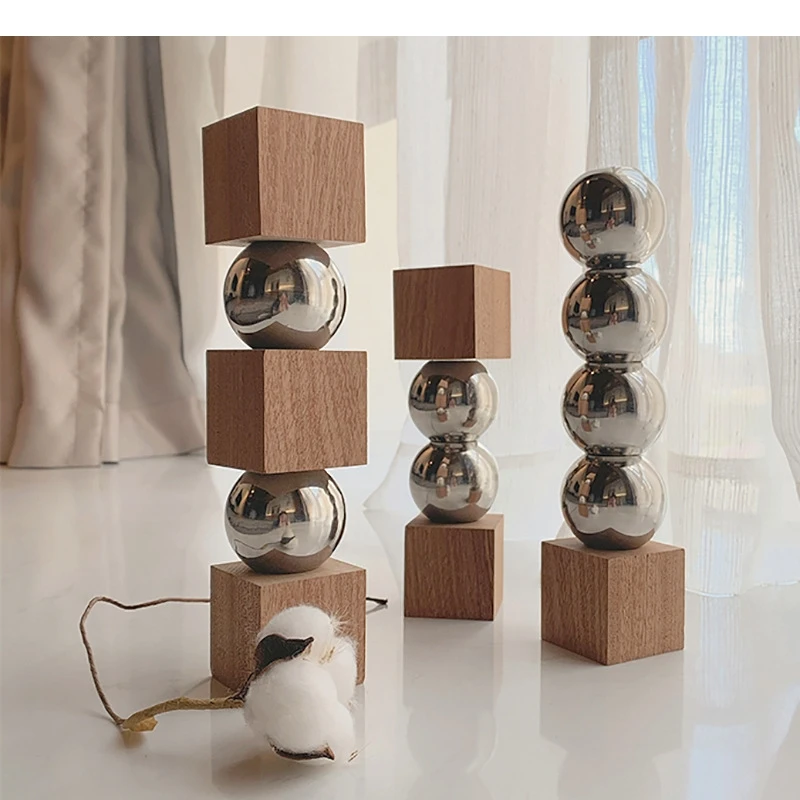 Minimalism Metal Spherical Vase Wood Base Flower Pots Desk Decoration Flowers Arrangement Crafts Floral Vases Modern Home Decor