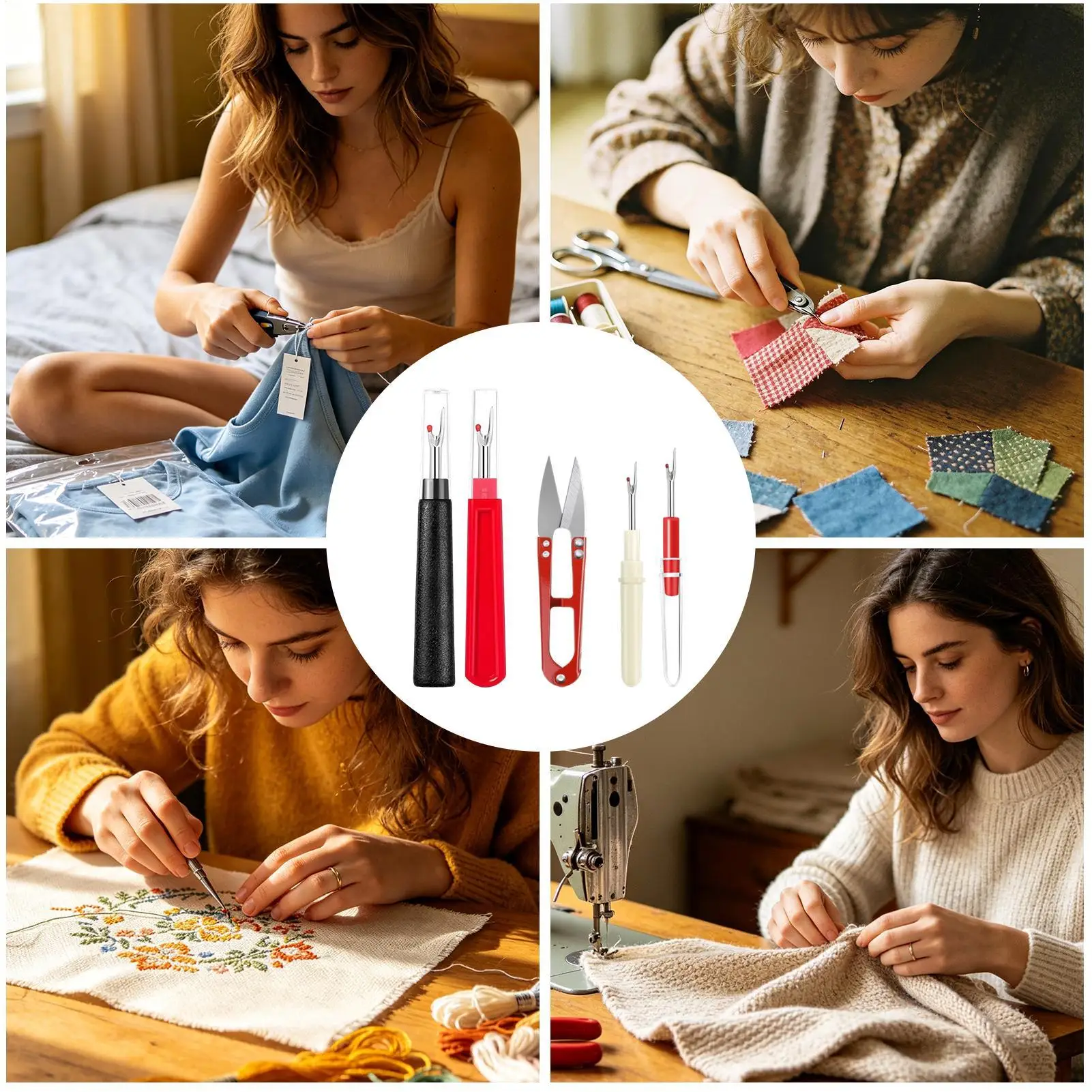 Seam Ripper Kit 5 Pieces Handy Ergonomic Portable Sewing Thread Ripper For Beginners Experienced Enthusiasts Knitting Quilting