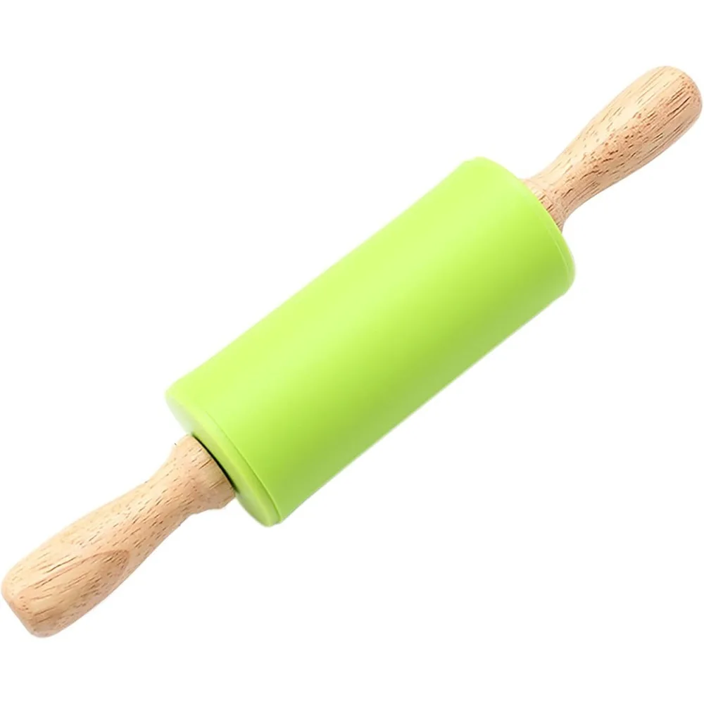 

1Pcs Non-Stick Silicone Rolling Pin Wooden Handle Pastry Dough Flour Roller Kitchen Cooking Baking Tool For Pasta Cookie Dough