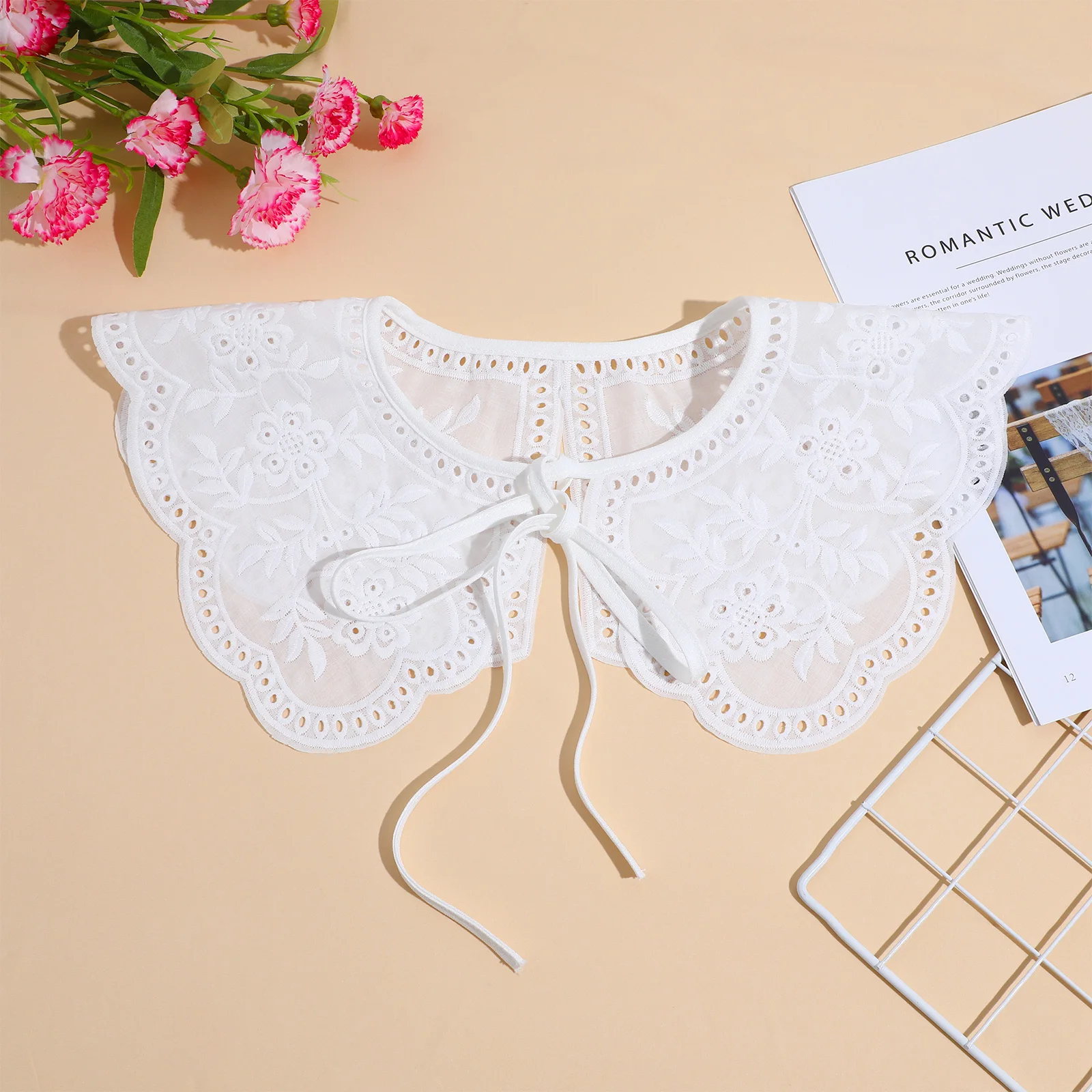 

Embroidered Lace Collar Women Detachable False Collar Cotton Comfortable for Shirts Sweaters Jackets Elegant Wardrobe Options