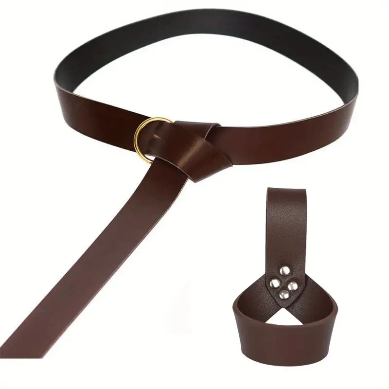 2/3PCS Medieval Belt with Sword Sheath, Leather Viking Belt and Frog Sword Scabbard Set, Renaissance Pirate Holster