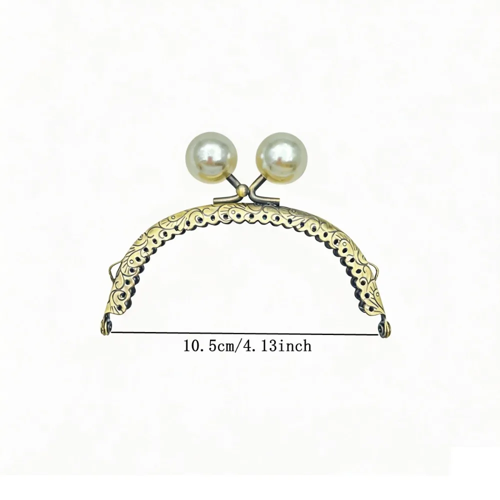 DIY Handcraft Antique Bronze Kiss Clasp Pearl Head Embossed Pattern Metal Purse Curved Shape Bag Frame Bag Making