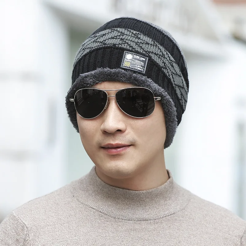 New Autumn Winter Men Windproof Hat Fleece Cycling Thickened Knitted Hat Fashionable Ear Protection Warm Beanie Cap
