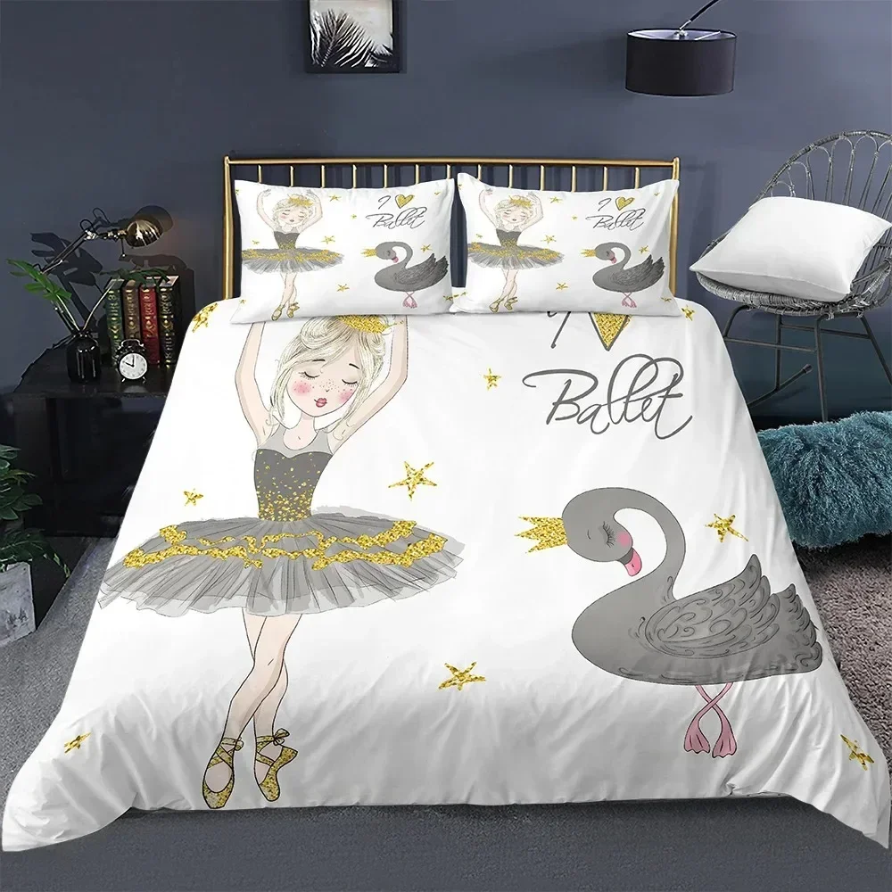 

Danceing Girl Cartoon Prink Comfortable Duvet Quilt Cover Pillowcase Bedding Set Children Bedroom Decoration Home Textile