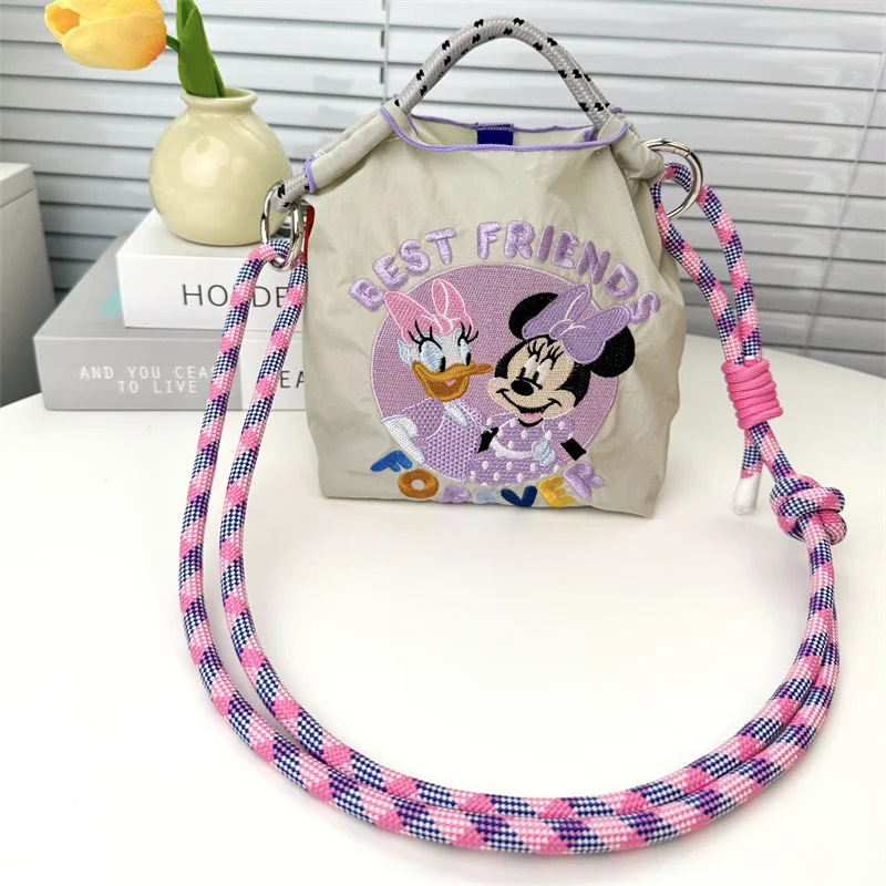 

Hot Summer Anime Disney Crossbody Bag Straw Bear Shopping Nylon Embroidery Canvas Cartoon Pain Bag for Children Kawaii Gifts