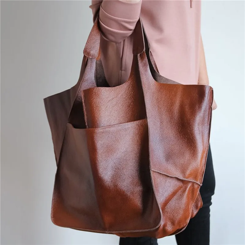 Women Handbags Multifunctional Large Capacity Soft Tote Designer Luxury Pu Leather Casual Shoulder Bag Retro Big Shopper Purses