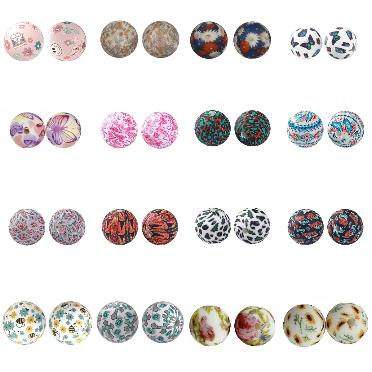 10/20Pcs New Printed Silicone Beads 15MM Round Food Grade Silicone Beads For Jewelry Making DIY Bracelet Keychain Accessories