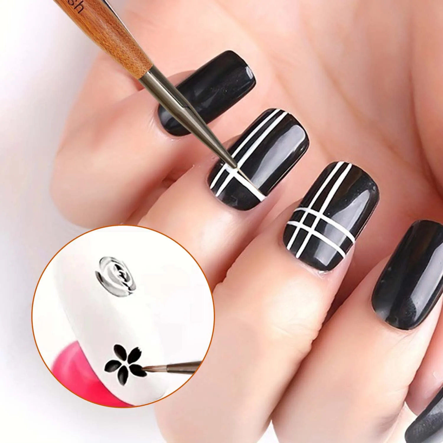 مسمار فرشاة فنية خطوط مزدوجة الرأس رسم لون اللوحة العلاج بالضوء فرشاة جل مانيكير فرش مسمار DIY تصميم أدوات الرسم