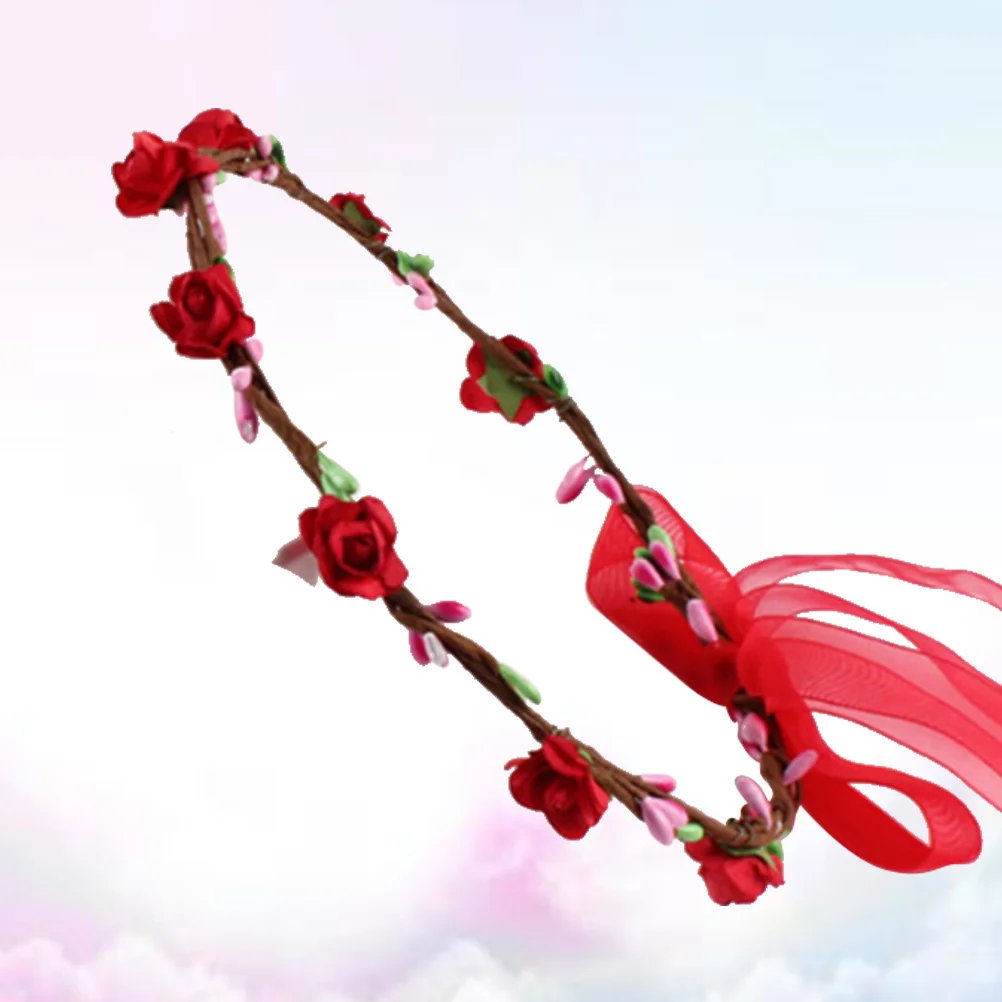 عصابة رأس للأطفال مزخرفة بالورود على شكل زهور للأطفال خفيفة الوزن لحفلات الفتيات والسفر والتصوير الفوتوغرافي باللون الأحمر #4