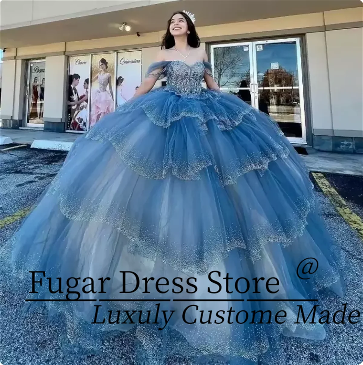 

Индивидуальные морские синие платья принцессы Quinceanera, расшитые блестками и бисером, с открытыми плечами, кружевные бусины, хрустальные милые бальные платья для девочек 15,