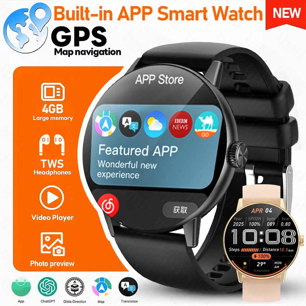 ساعة ذكية جديدة بذاكرة كبيرة 4 جيجابايت للنساء تنزيل تطبيق جوجل خريطة TWS سماعات AI صوتية لتخزين الفيديو ساعة ذكية #1
