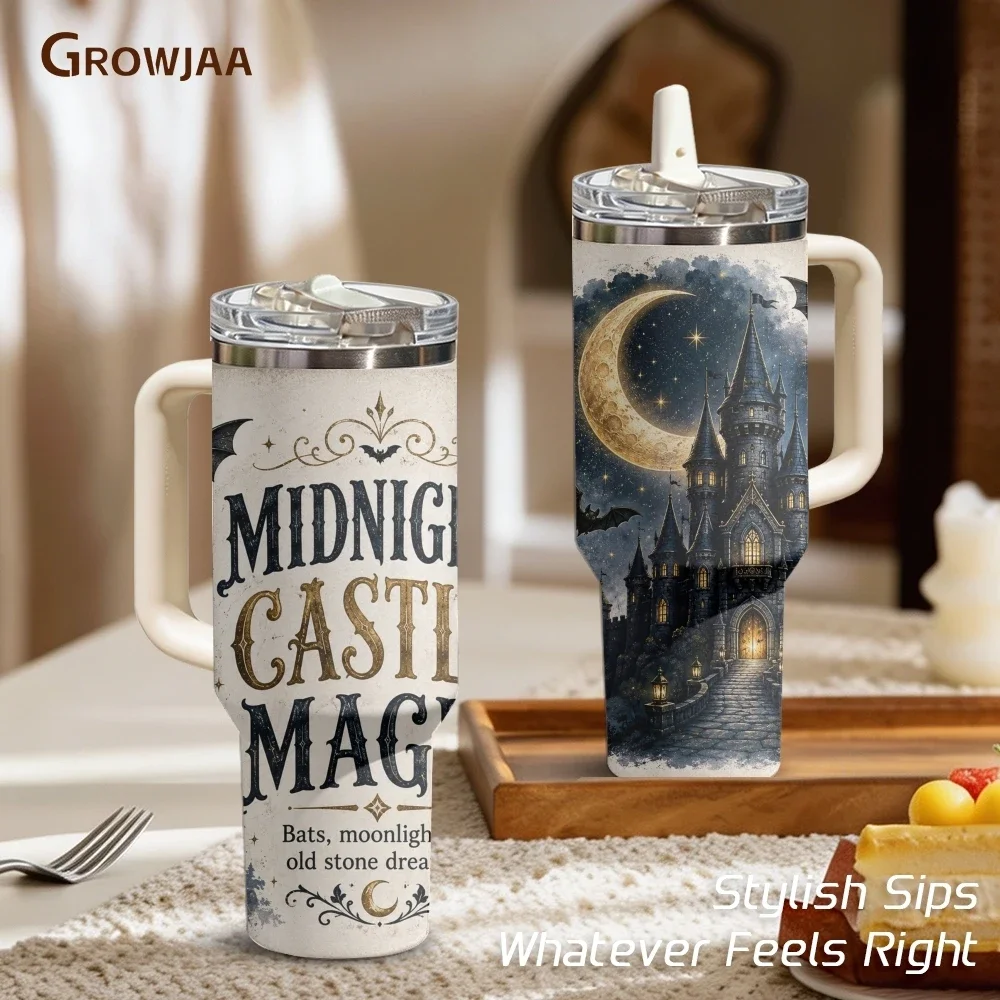 Haunted Tower Halloween Tales Vacuum Flasks 40oz 3rd Gen Vacuum Insulated Stainless Steel Tumbler Cup With Handle Straw Lid