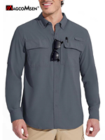 MAGCOMSEN Sun Protection Shirt Quick Dry Long Sleeve Mesh Breathable Shirt Multi Pockets Fishing Shirts Hiking Work Cargo Shirts