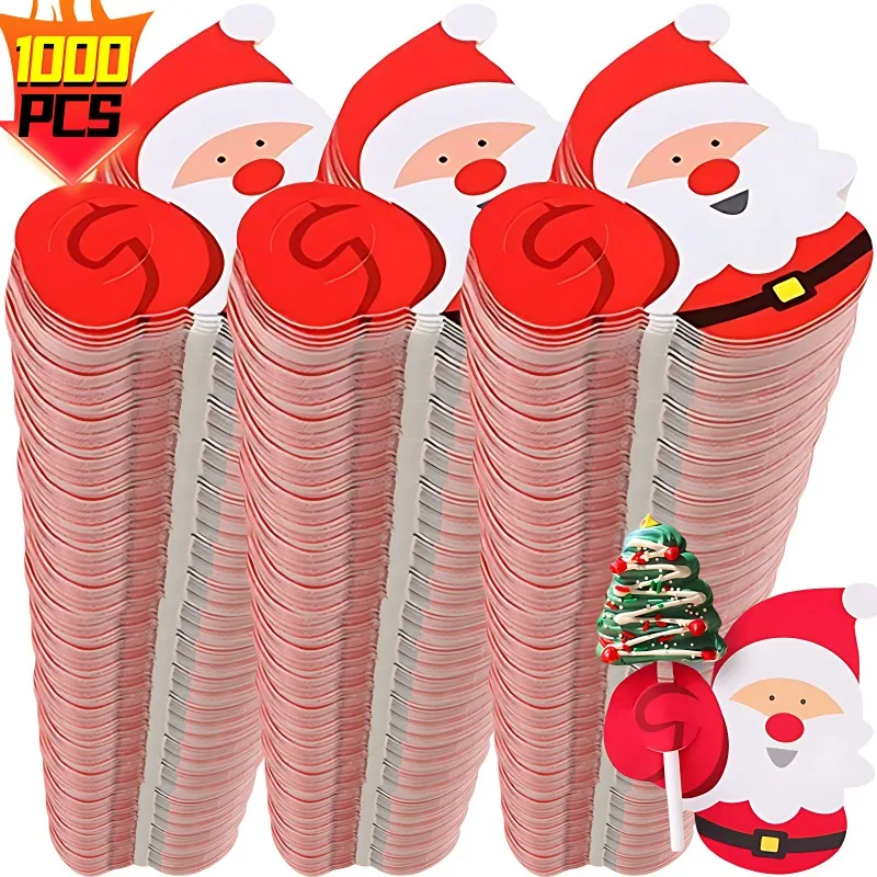 Christmas Lollipop Paper Cards Cartoon Santa Claus Penguin Snowman Kids Candy Gifts Package Wrapping New Year Party Decoration