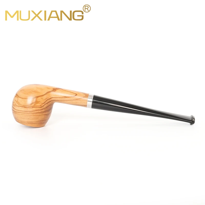 MUXIANG-tubo de tabaco de billar con mango recto largo, longitud de tubo de madera de oliva, canal de tubo de 150mm, boca de tubo acrílico de 3mm con anillo