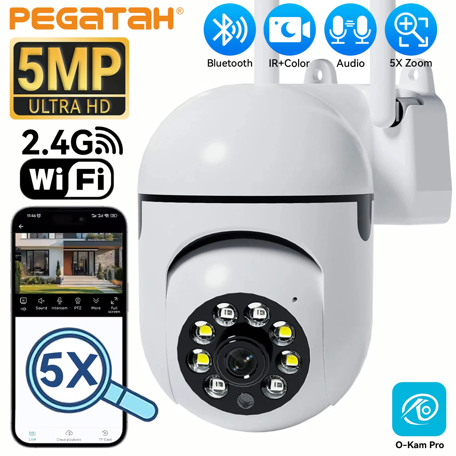 PEGATAH 5MP كاميرا مراقبة أمنية لاسلكية PTZ واي فاي في الهواء الطلق 3MP كاميرا IP تتبع الإنسان اتجاهين الصوت اللون للرؤية الليلية #1