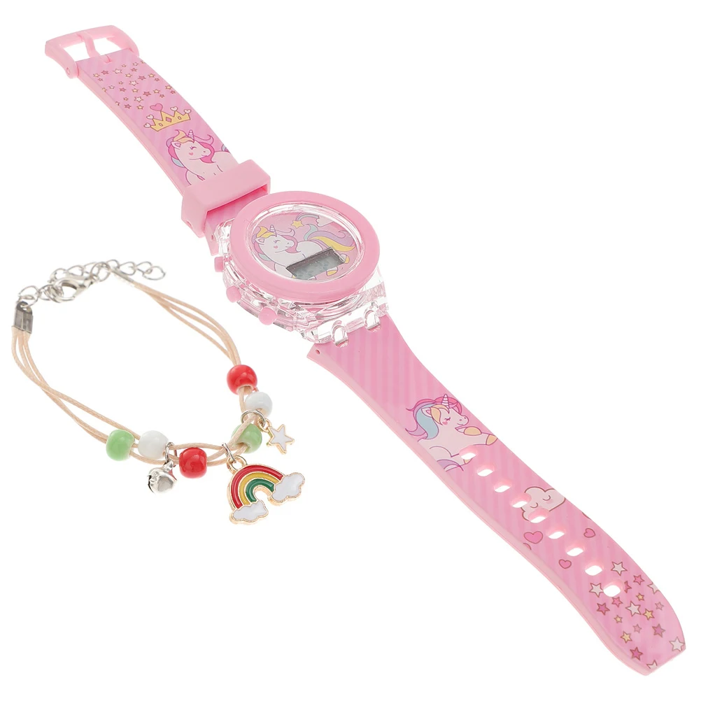 

1 set 1 set Luminous Watch Kids Cartoon Adjustable Silicone Glowing Children Wristwear Unicorn Pattern Decorative Wear-resistant